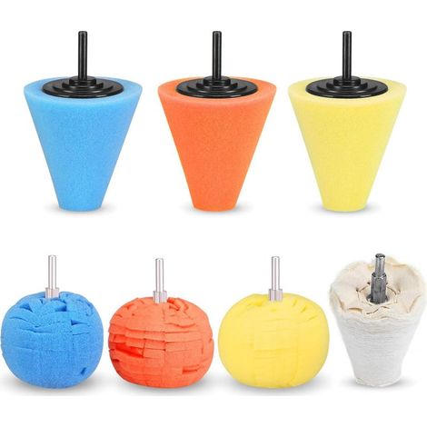 Boule de Polissage, 7Pièces 1/4" 6mm Tige éponge cône en métal Mousse de Polissage Pad Polissage Boule pour Les Soins des Roues de Voiture Automobile, pour l'aluminium en métal, Acier Inoxydable (1/5)