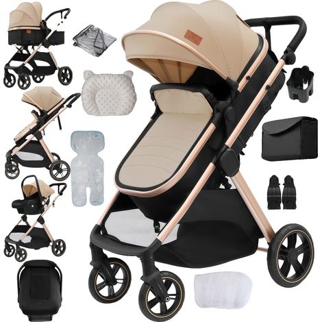 Passeggino, telaio leggero, seggiolino auto convertibile, V10-BEIGE (1/2)
