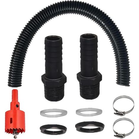 Rain Barrel Connecting Kit with 1m Hose, 2 Hose Brackets, 2 Silicone Sealing Rings, 2 Stainless Steel Hose Clamps and Hole Opener for Rainwater Barrels (1/5)