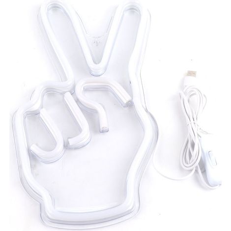 Lampe Néon Décorative LED USB Victoire Main, Plaque PVC, Lumière Douce, pour Salon ou Bureau (1/5)