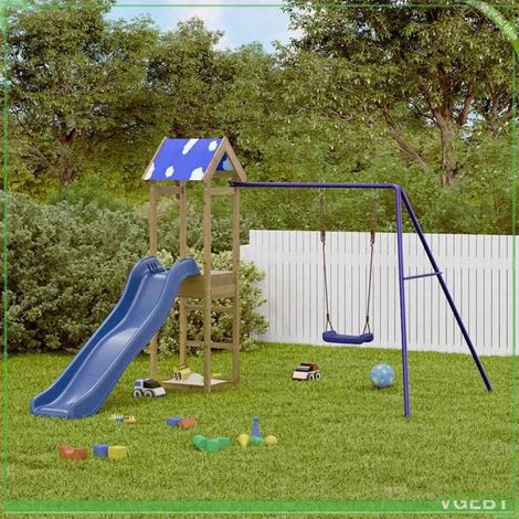 Aire de jeux d'extérieur - 3279015 - Bois de pin imprégné - Toboggan ondulé - Balançoire incl. (1/5)