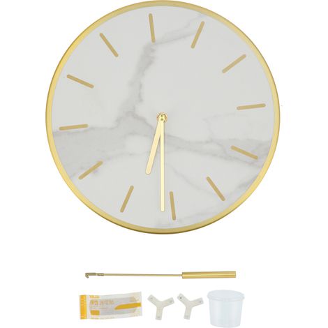 Horloge Murale Pendule Silencieuse Cadran Ciment Ardoise Naturelle Aiguilles Laiton Design Industriel Moderne 30cm (1/5)