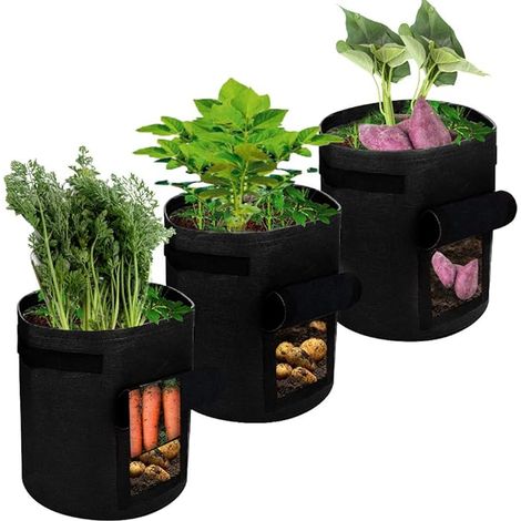 Sac à plantes, sac à plantes à pommes de terre, sac à plantes respirant avec fenêtre, poignées de transport et gants de jardinage, lot de 3 (1/5)