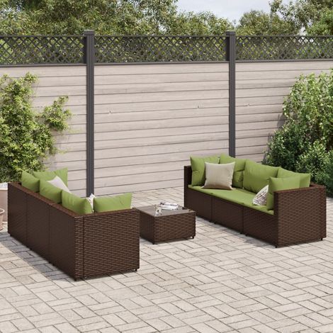 Salon de jardin 7 pièces avec coussins marron en résine tressée et table basse - PANGIVO (1/5)