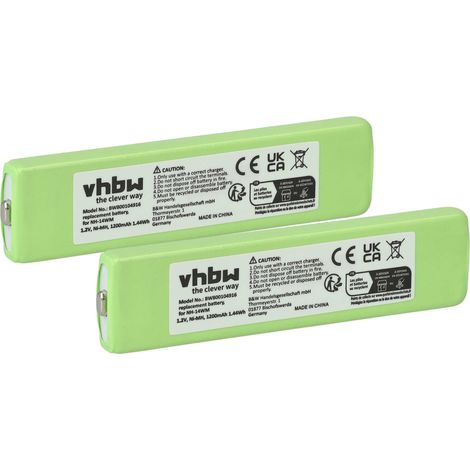 vhbw 2x Battery compatible with Panasonic RQ-SX32, RQ-SX10, RQ-S125, MJ80, MJ88, MR200 MP3-Player Music Player (1200 mAh, 1.2 V, NiMH)