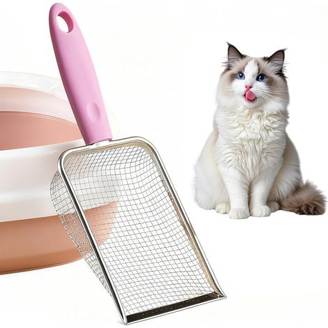 Pelle à litière pour Chat - en métal - avec poignée en Bois - Taille des Pores de 4mm - Pelle pour Chat, Pelle litiere Chat, Pelle a litiere Chat, Pelle litiere (Pink) (1/5)