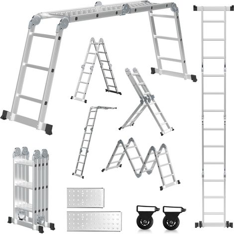 Wolketon Leiter Mehrzweckleiter Alu Gelenkleiter Klappleiter 360cm Multifunktionsleiter Aluleiter Mit Plattform Bis 150KG 4 X 3 Stufen Silber