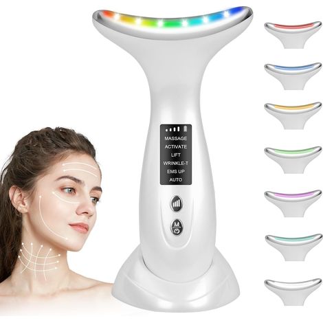 Gesichtsmassagegerät gegen Falten, EMS-Gesichtsmassage, 7 Farben, Straffungsgerät für Gesicht und Hals, 3 Modi und 45°-V-förmiges Gerät zur Hautstraffung und -lifting, Verbesserung (1/5)