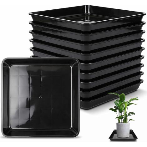 Lot de 10 soucoupes carrées pour pot de fleurs - 25 x 25 cm - En plastique - Pour extérieur et intérieur - Robuste et durable - Noir (1/5)