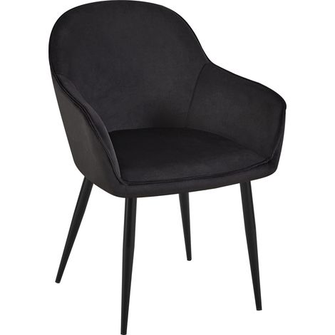Silla de comedor x1 moderna y cómoda en terciopelo negro y patas de metal negro 100001998 (1/5)