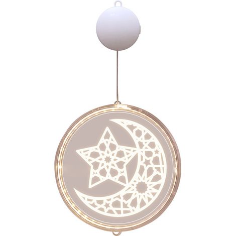 Runde Hängelampe „Sternennacht und Mondnacht“ (Warmweiße Ausführung, 16 cm) – LED-Lichtdekoration für Eid al-Fitr mit Sternen und Mond, Hängelampe für orientalische Feste (1/2)