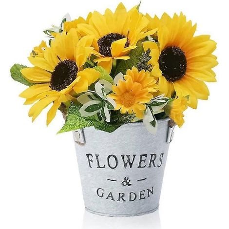 Kunstblumen, künstliche Sonnenblumen im Topf, dekorative künstliche Pflanzen (1/5)