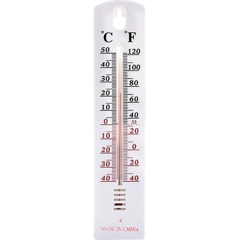 Thermomètre à pétrole mural R418, format standard extérieur, en plastique, 19 cm, pour usage domestique (thermomètre Celsius), disponible dans les magasins à un dollar. (1/4)