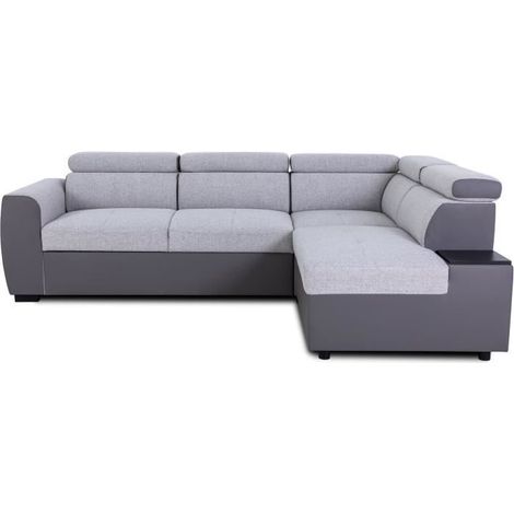 Canapé d'angle convertible réversible - 4/5 places - KELIO - Simili Anthracite / Tissu Gris - 3 tétières - 245 x 184 x 77/87 cm (1/5)