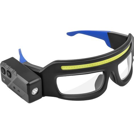 LED-Schutzbrille mit kompakter Stirnlampe, 5 Modi, für Erwachsene, ideal für Camping, Radfahren und Reparaturen, blaue Bügel (1/5)