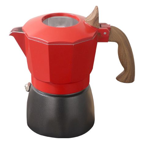 Rote kubanische Moka-Kanne, geeignet für Gas- und Elektroherde. Klassische Kaffeemaschine im italienischen Stil, Espressokocher für den Herd, ideal für Campingausflüge, bereitet 2 Tassen Espresso zu.