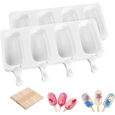 2 pièces - mini silicone popsicle moulages - Ice cream moulages - ovales popsicle moulages avec cavités et - 50 bâtonnets de bois (1/5)