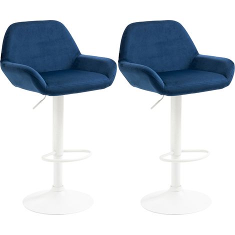 Ensemble de 2 tabourets de bar Braga en velours bleu, métal blanc opaque (1/5)