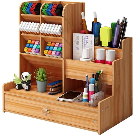 Organiseur birou Qinglee, lemn, 14 compartiments, marron, 28, 2x15, 1x30cm (1/5)