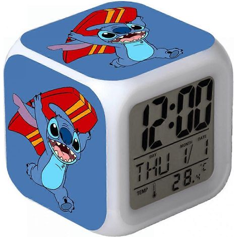Réveil numérique pour enfants, design dessin animé, lumières LED 7 couleurs, thermomètre, veilleuse, un cadeau pour garçons et filles. (1/5)