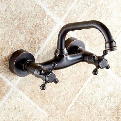 Mitigeur de lavabo Robinet de lavabo mural de style européen rustique de style européen rétro - mural - noir (Color : Black) Google (1/5)