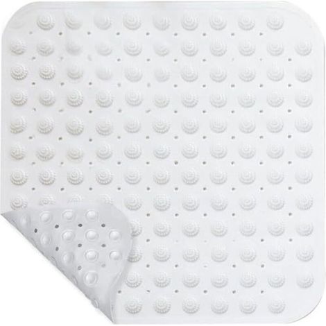 Tapis de Douche antidérapant, 48 x 48 cm, Tapis de Douche massant, antidérapant, avec Ventouse, Lavable en Machine, Sauna, Salle de Douche, carré, Blanc