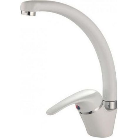 Ambrosiana sei1406whi Robinet mitigeur évier cuisine/buanderie avec canne haute série six en laiton Color Aérateur à économie d\'eau, Blanc