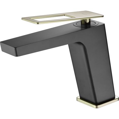 IMEX Grifería monocomando para lavabo en latón y zama acabado negro y oro con cartucho cerámico Ø26 mm altura 153 mm cano 140 mm – Modelo Serie Suecia BDC032-1NGOLD (1/3)