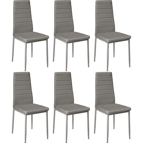 6er Set Esszimmerstühle mit Rückenlehne,Polsterstuhl aus Metallbeine,Grau