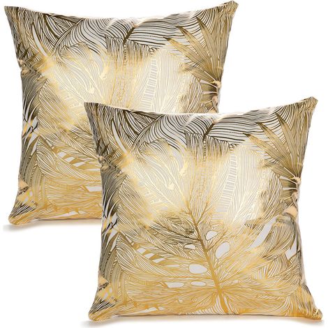 Lot de 2 taies d'oreiller dorées chaudes pour canapé, ultra douces et moelleuses (garniture non incluse). (1/5)