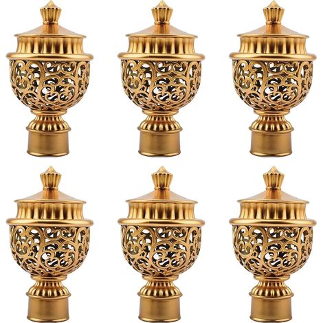 Lot de 6 embouts de tringle à rideaux en plastique doré rétro pour décoration de fenêtre de maison (lanterne creuse)