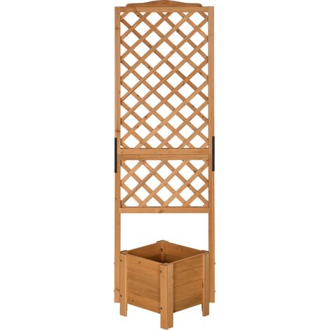Jardinière avec treillis sur pieds – 54,5x52x180 cm, bois sapin pré-huilé – Pour plantes grimpantes (1/5)