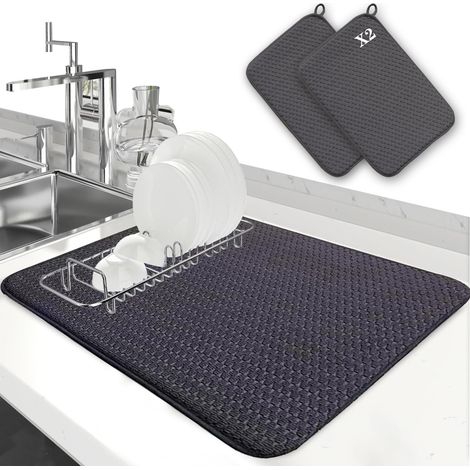 Tapis de sechage evier cuisine,Tapis Absorbant Vaisselle,Tapis machine a cafe,Absorbant,Lavable en Machine,Protection Contre Les éversements pour Bar à Café et Cuisine-40cm30cm (1/5)