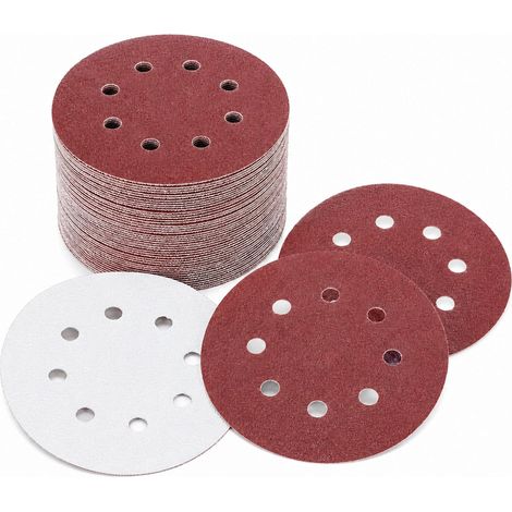 Disques Abrasifs 125 mm à Dos Auto-Agrippant Lot 100 Pièces Grain P240, Papier Abrasif 8 Trous pour Ponceuse Excentrique, Ponçage Fin, Lissage, Retouche Légère et Préparation Avant Finition (1/5)