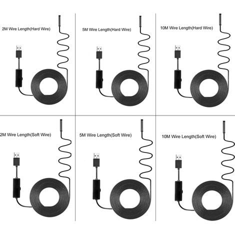 Caméra d'inspection endoscopique industrielle, 8 LED intégrées, objectif de 8mm, étanche IP67, Endoscope USB (fil dur de 5m) (1/5)