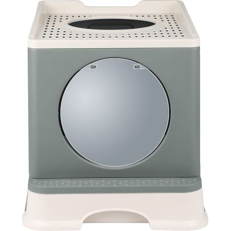 Bac à litière pour Chat Maison de Toilette fermé Pliable Double Porte battante et supérieure + Pelle + tiroir à litière Nettoyage Facile-48 39 34 cm-Gris (1/5)