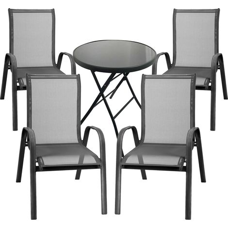 Bistrogarnitur 5-teilig Schwarz Stapelstühle-MMC330851DG+4xM691786 (1/3)