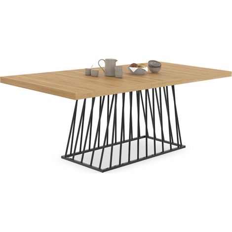 Ausziehbarer rechteckiger Esstisch YUNA 6-10 Personen Holzplatte und Metalldrahtfuß schwarz 160 - 200 cm