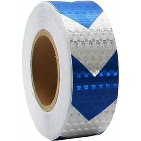 royaluxe -Bandes de sécurité Sécurité Ruban d'avertissement réfléchissant, 5cm x 25m éclairage Autocollant d'avertissement réfléchissant, Film réfléchissant de Bande Pet (Blanc/Bleu) Ruban de signalis (1/5)