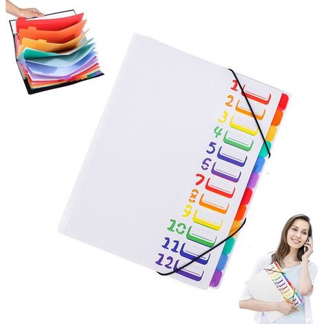 Chemise de projet extensible A4 avec 12 compartiments, organiseur transparent pour documents et dossiers, système de classement pratique pour bureau et travail, blanc (1/5)
