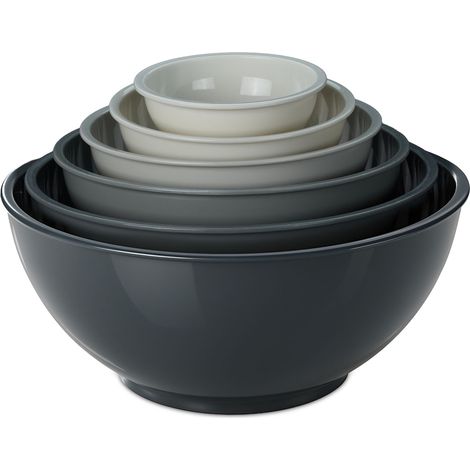 Lot de 6 saladiers empilables pratiques cuisine 20 x 20 x 10 cm en plastique gris (1/4)