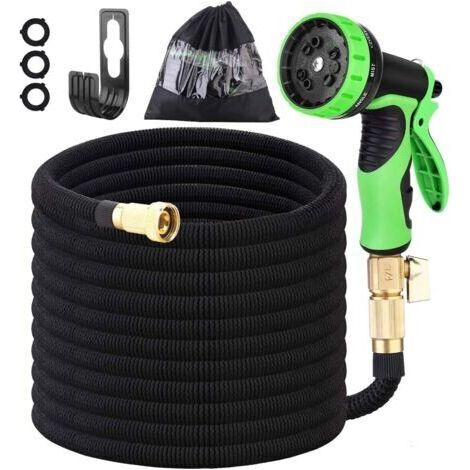 Tuyau d'arrosage extensible vert – 15,2 m, avec pistolet d'arrosage à 10 jets et raccords en laiton massif