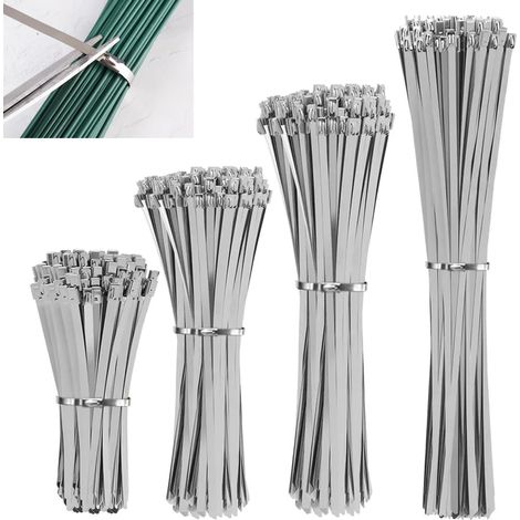 180 Pieces Attache Cable INOX Autobloquante, 150/200/250/300mm Collier Serrage Acier Inoxydable, Serre-câbles Métallique, pour Enroulement échappement, Câbles Groupés, Entretenir Clôtures (1/5)