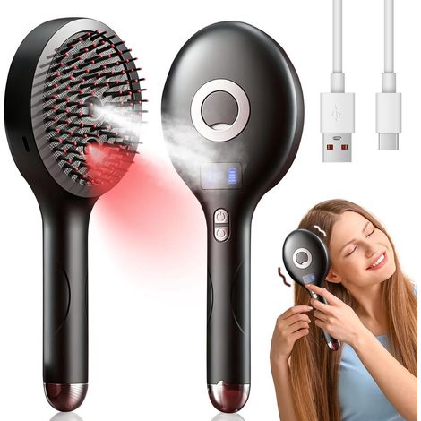Elektrische Kopfhautmassagebürste – 4 Massageprogramme – Vernebelung mit ätherischen Ölen – Haar- und Kopfhautpflege – LCD-Display – Schwarz (1/5)