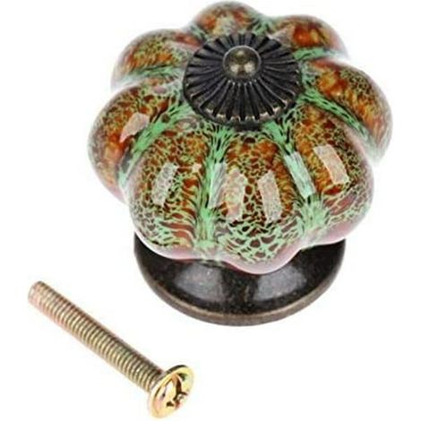 Poignée de tiroir citrouille céramique vintage pour meubles cuisine, armoire, commode, tirage porte (10 pièces, vert) (1/5)