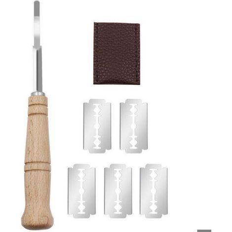 Couteau À Pain - 5 Lames Acier Inoxydable 6CR13 - Manche Bois Pur - Pour Grigner Pâte Avant Cuisson - 1 Pièce (1/5)