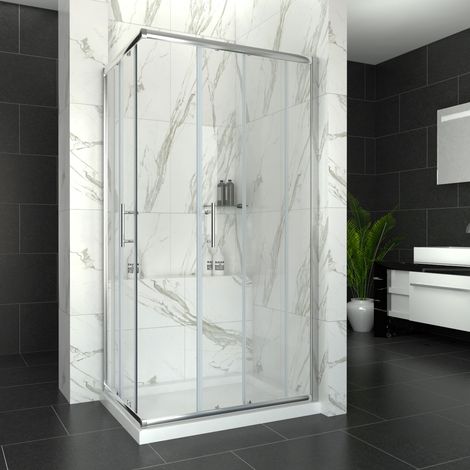 ELEGANT 6mm Safety Tempered Glass 1000 x760 mm Sliding Corner Entry Shower Enclosure with Tray (1/5)