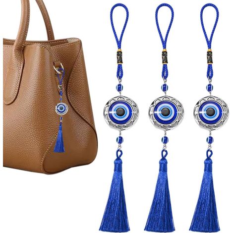 Ensemble de 3 décorations pour voiture œil maléfique, décoration intérieure, pendentif à pompon, crochet pour sac (1/5)