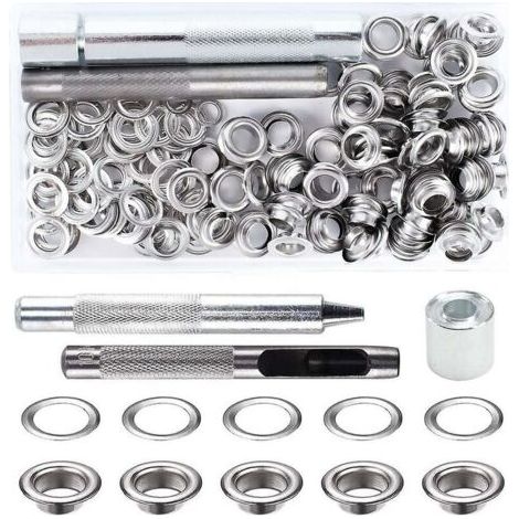 Kit de Grommets Eyelets Outils Metal Grommet Kit Oeillet avec Outils Oeillet pour Toile Bâche Tente de Réparation (8MM)
