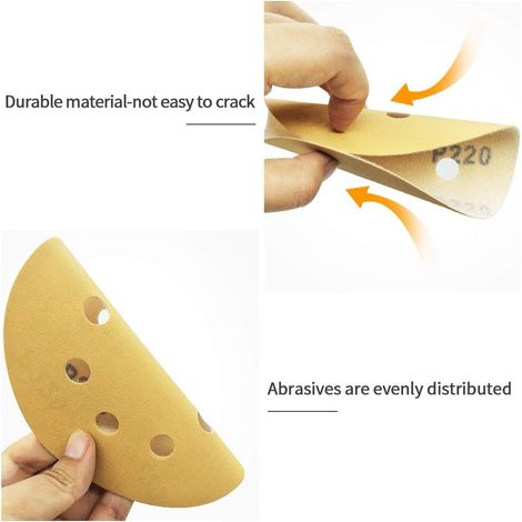 Disques De Ponçage Papier Abrasifs 125 mm - 20 Disques Abrasifs De Ponçage Ponceuse Tampons Ronds 8 Trous Grain 220 Pour Poncer Polir (1/5)